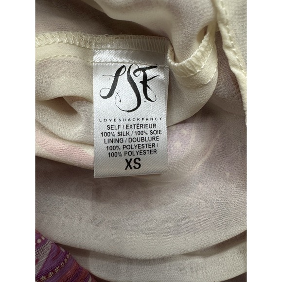 LoveShackFancy Pink Ruffle Tired Cinch Waist‎ Popover Silk Dress XS NWT - Picture 6 of 11